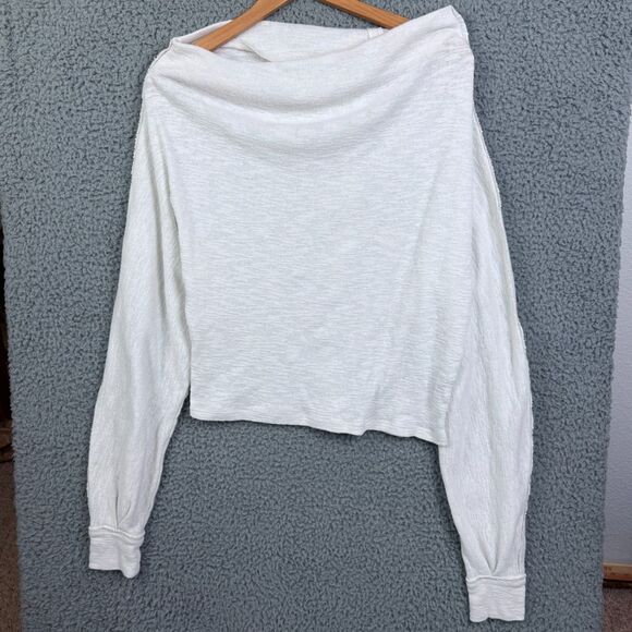 Free People Skyline Off-Shoulder Thermal Sweater Women XS White Ivory Oversized - Picture 3 of 4